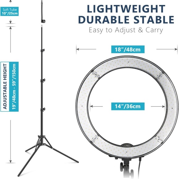 Ring Light Kit:18"/48cm Outer 55W 5500K Dimmable LED Ring Light, Light Stand - Picture 2 of 4